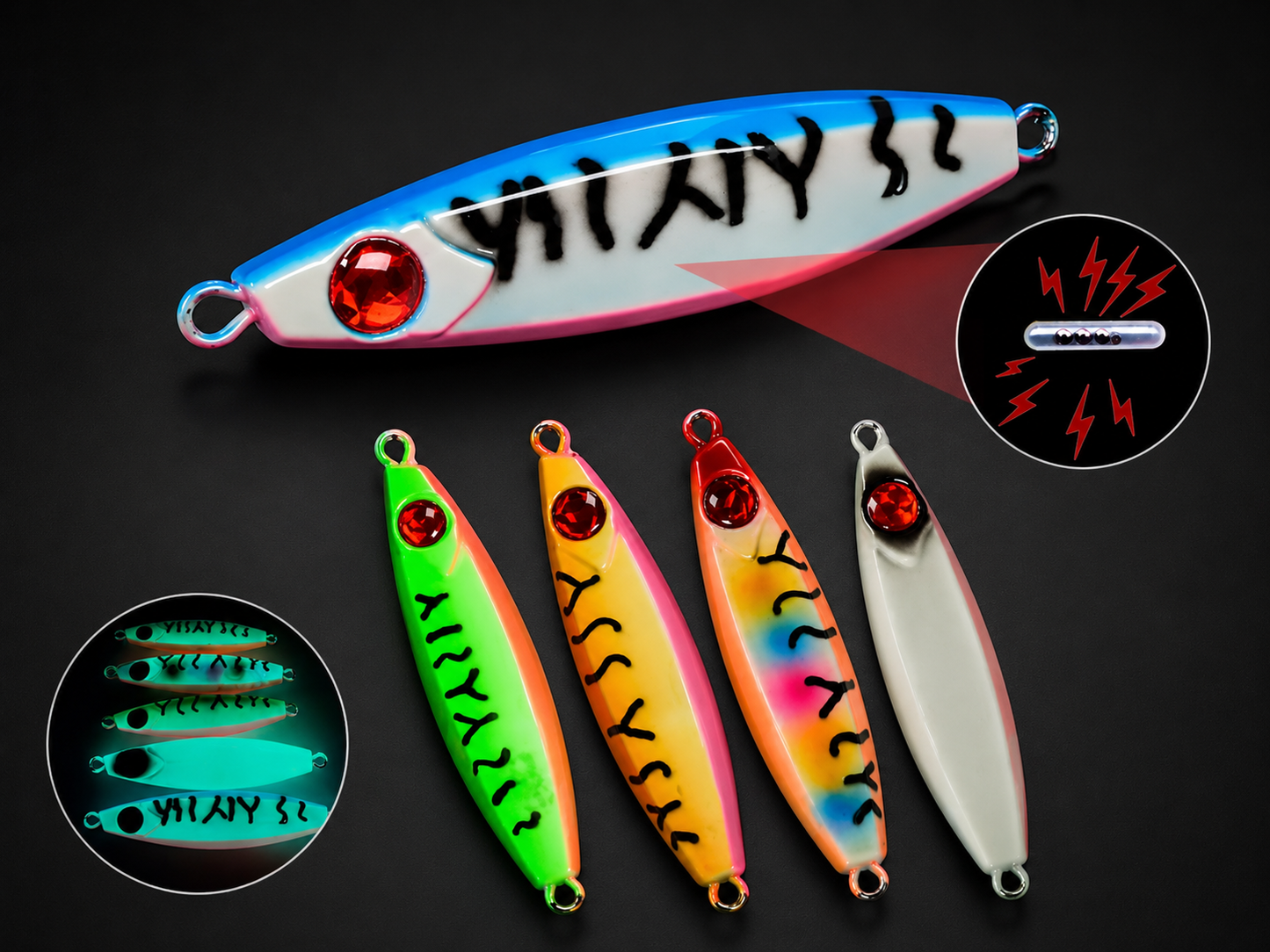 Jig lumineux avec billes internes – jigging lent / rapide – 100g & 120g