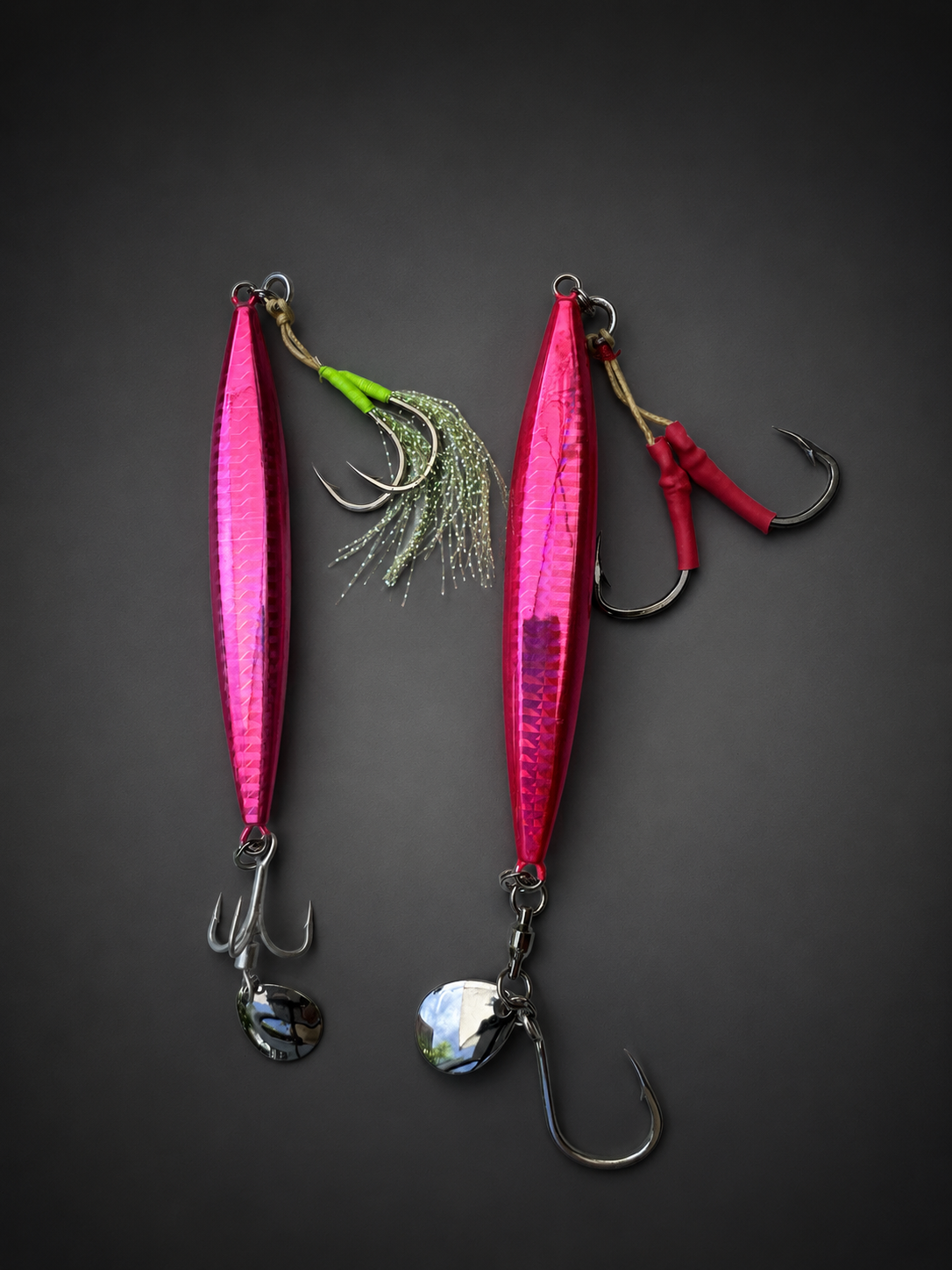 Jig fosforescente às riscas rosa/branca – jigging lento/rápido – 80g, 100g e 120g